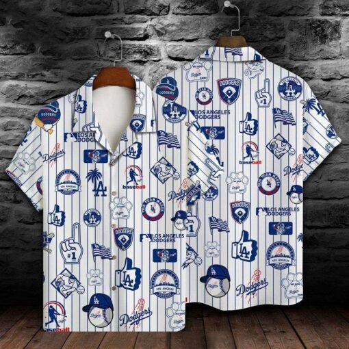 Dodgers Vintage Blue And White Baseball Icons Hawaiian Shirt