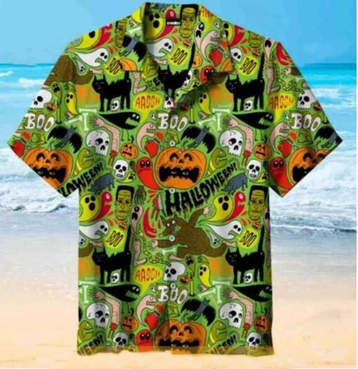 Halloween Pattern Funny Hawaiian Shirt Halloween Button Down Shirt