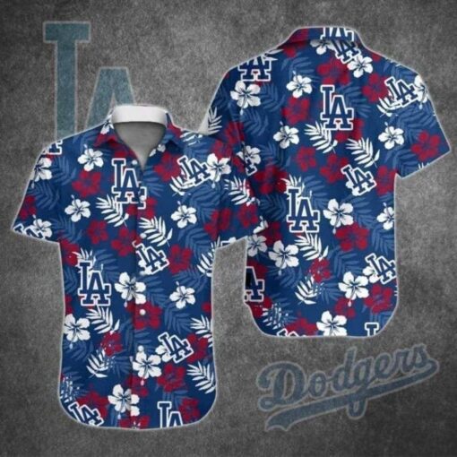 LA Dodgers Floral Emblem MLB Aloha Shirt – Classic Red And Blue