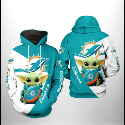 Miami Dolphins NFL Baby Yoda Team 3D Hoodie All Over Print