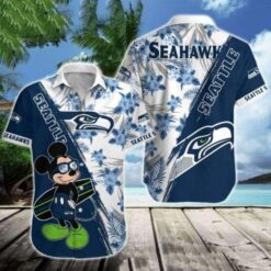 Mickey Graphics And Hibiscus Seattle Seahawks Hawaiian Shirt