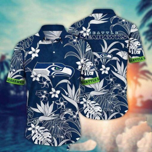 Midnight Navy Floral Emblem Seattle Seahawks Hawaiian Shirt