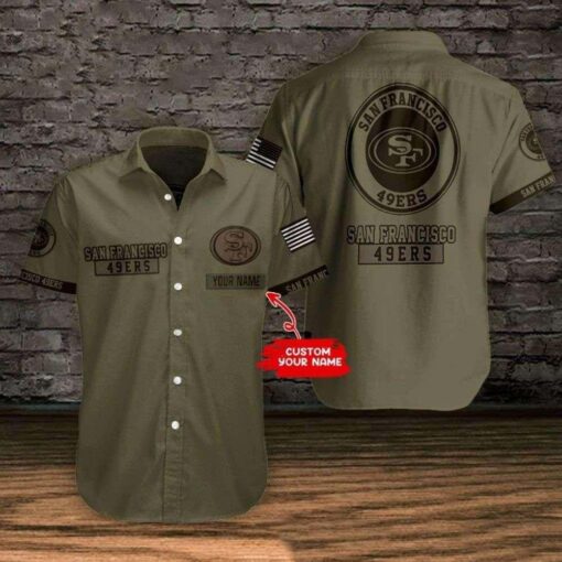 Military Tribute San Francisco 49ers Custom Name Olive Aloha Shirt