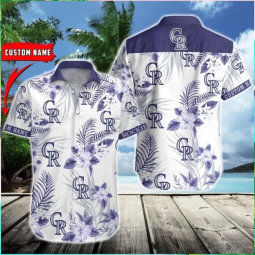 MLB Colorado Rockies Monochrome Floral Aloha Shirt