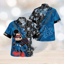 MLB LA Dodgers Hawaiian Shirt With Mickey Mouse And Tropical Flowers