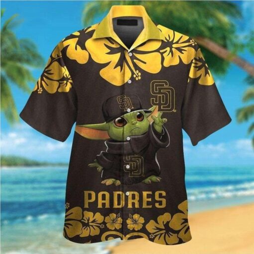 MLB San Diego Padres Hawaiian Shirt With Baby Yoda And Hibiscus Motif