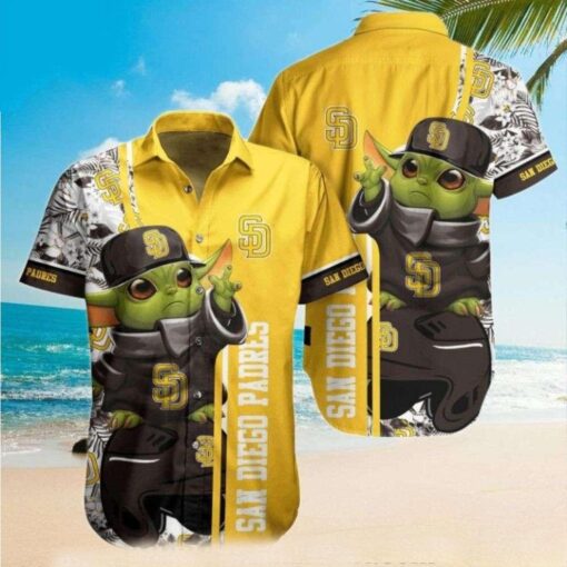 MLB San Diego Padres Hawaiian Shirt With Baby Yoda And Tropical Flowers