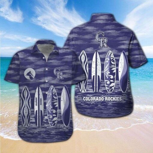 Nautical Navy Surfboard And Rockies Emblem Tropical Shirt