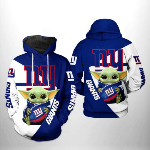 New York Giants NFL Baby Yoda Team 3D Hoodie All Over Print