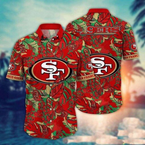 NFL 49ers Exotic Foliage And Helmet Hawaiian Aloha Shirt