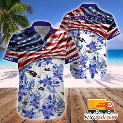 NFL Baltimore Ravens Hawaiian Shirt Flag Us Style Gift For Fans Football Lover