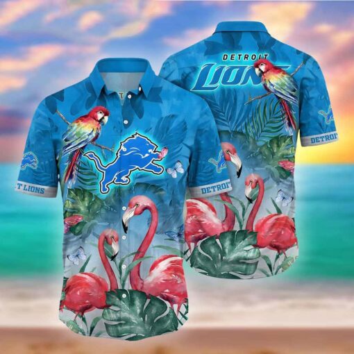 NFL Detroit Lions Flamingo And Parrot Hawaiian Shirt