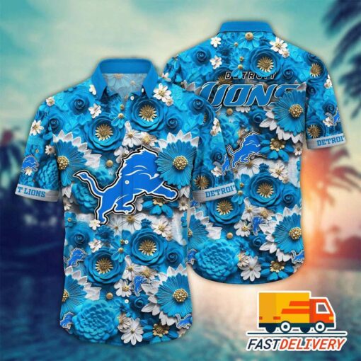 NFL Detroit Lions Hawaiian Shirt Style Flower Gift For Fans Football Lover