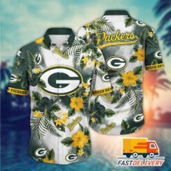 NFL Green Bay Packers Hawaiian Shirt Tropical Flower Gift For Fans Football Lover