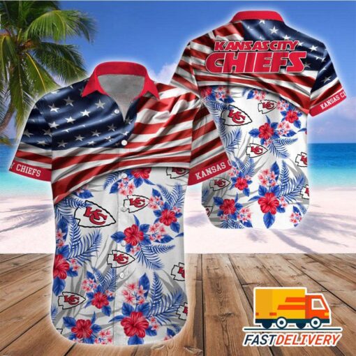 NFL Kansas City Chiefs Hawaiian Shirt Flag Us Style Gift For Fans Football Lover