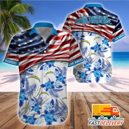 NFL Los Angeles Chargers Hawaiian Shirt Flag Us Style Gift For Fans Football Lover