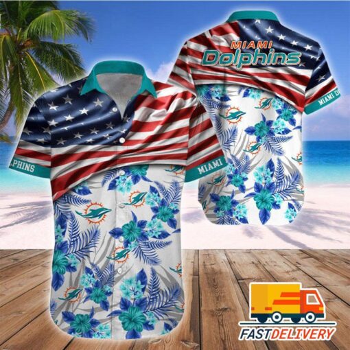 NFL Miami Dolphins Hawaiian Shirt Flag Us Style Gift For Fans Football Lover