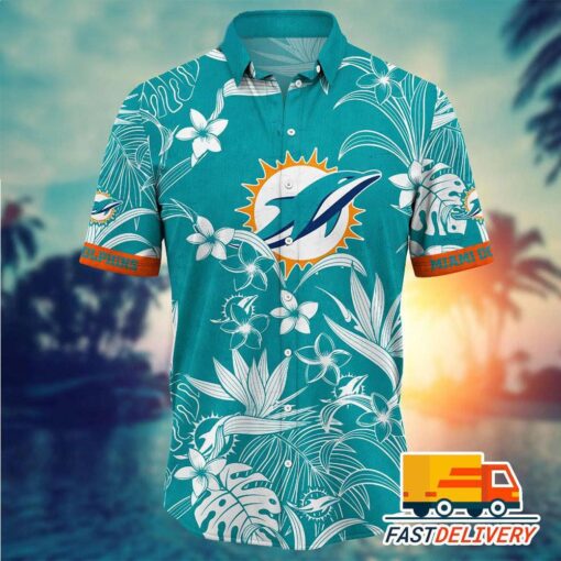 NFL Miami Dolphins Hawaiian Shirt Tropical Flower Gift For Fans Football Lover