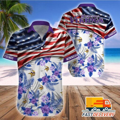 NFL Minnesota Vikings Hawaiian Shirt Flag Us Style Gift For Fans Football Lover