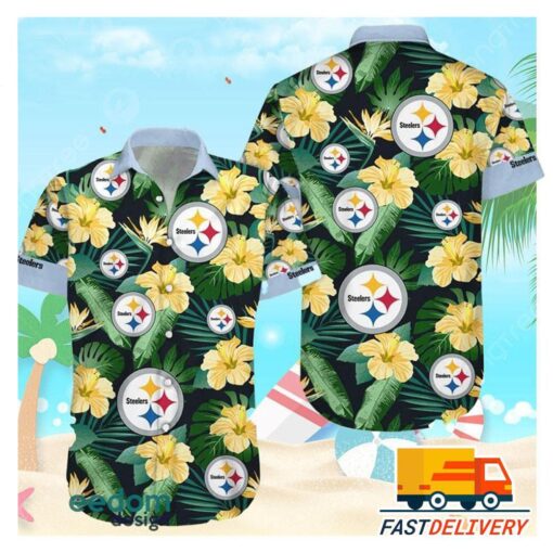 NFL Pittsburgh Steelers Hawaiian Shirt Tropical Flower Gift For Fans Football Lover