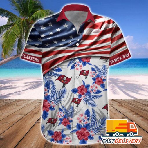 NFL Tampa Bay Buccaneers Hawaiian Shirt Flag Us Style Gift For Fans Football Lover