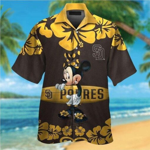 Padres Hawaiian Shirt Featuring Minnie Mouse And Exotic Hibiscus Flowers