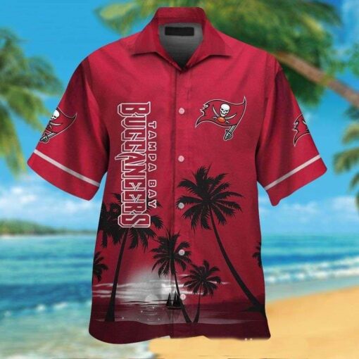 Palm Shadows Buccaneers Red Horizon NFL Hawaiian Buccaneers Shirt