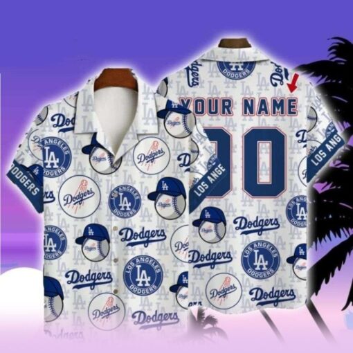 Personalized Dodgers Game Day White Hawaiian Shirt