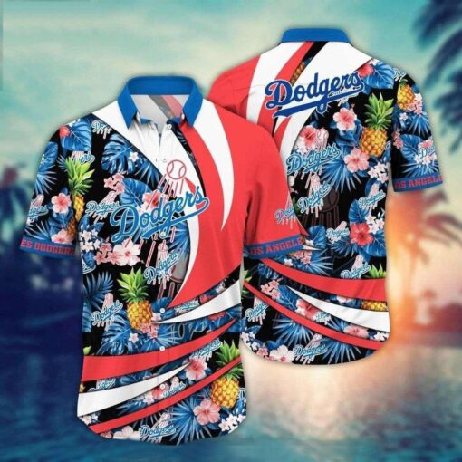 Pineapple And Hibiscus Dodgers Pride Hawaiian Shirt