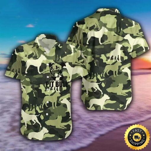 Pitbull Camo Dog Army Veteran Unisex Dog Aloha Beach Summer Short Sleeve Hawaiian Shirt