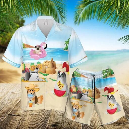 Puppies Dog Aloha Hawaiian Shirts For Summer Beach Pictures Hawaiian Set Holiday For Men Women Gift For Dog Lovers Dog Owner Dog Mom Dad