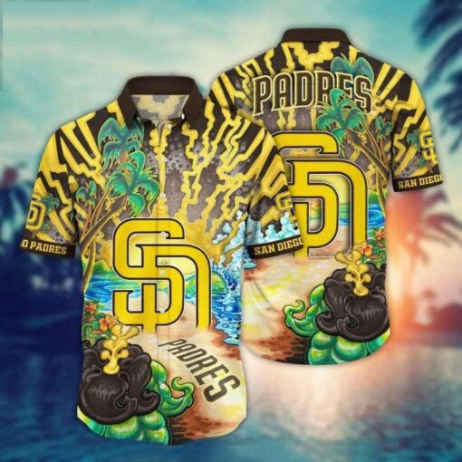 San Diego Padres Ocean Wave And Tropical Foliage Aloha Shirt