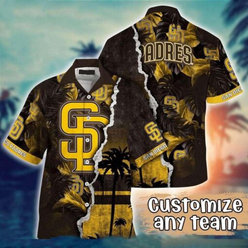 San Diego Sunset And Palms Padres Hawaiian Button-Up Shirt