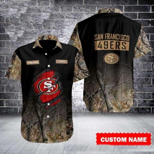 San Francisco 49ers Camo Hunt Custom Name Hawaiian Shirt