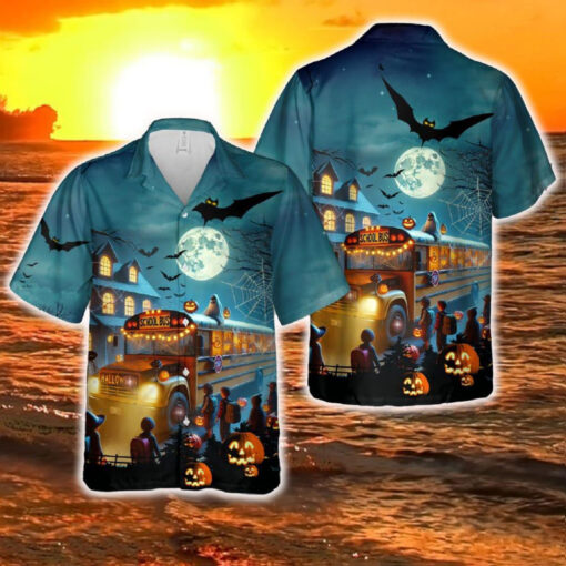 School Bus Halloween Hawaiian Shirt