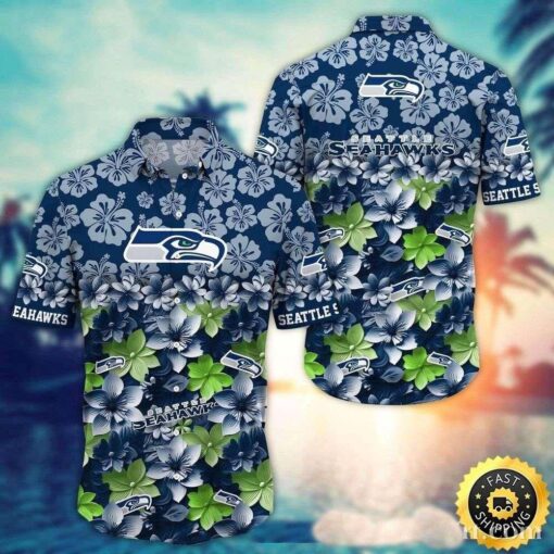 Seahawks Midnight Floral Crest Custom Hawaiian Shirt