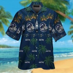 Seahawks Midnight Palms Hawaiian Shirt – Seattle Skyline And Team Helmets