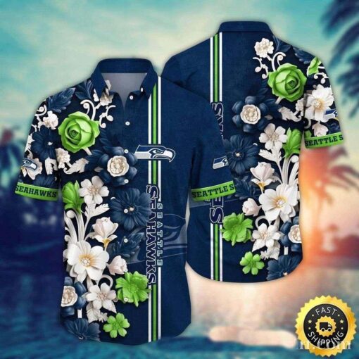 Seattle Seahawks Dynamic Floral Stripes Custom Fan Hawaiian Shirt