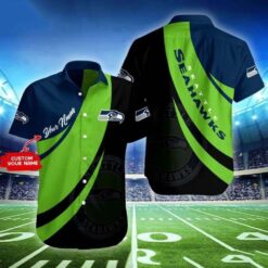 Seattle Seahawks Dynamic Play Field Green And Navy Aloha Shirt