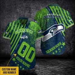 Seattle Seahawks Electric Lime Splatter Custom Name Hawaiian Shirt