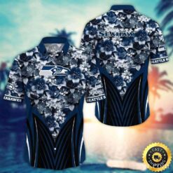 Seattle Seahawks Floral Night Custom Navy Hawaiian Shirt