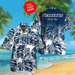 Seattle Seahawks Name Drop Personalized Hawaiian Shirt – Tribal Totem Navy Print