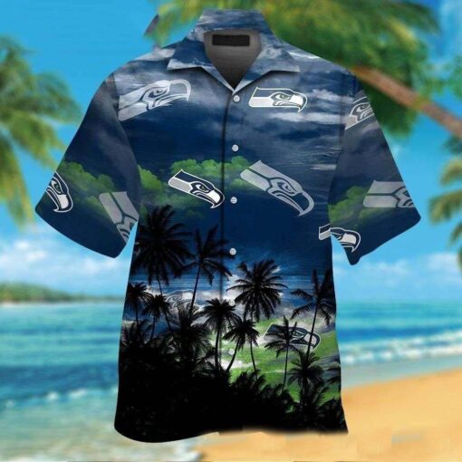 Seattle Seahawks Ocean Sunset Aloha Shirt – Tropical Palms And Team Logo