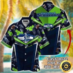 Seattle Seahawks Tropic Touchdown Customizable Aloha Shirt