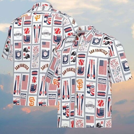 SF Giants 4th Of July Hawaiian Shirt – Patriotic Fireworks And Flags