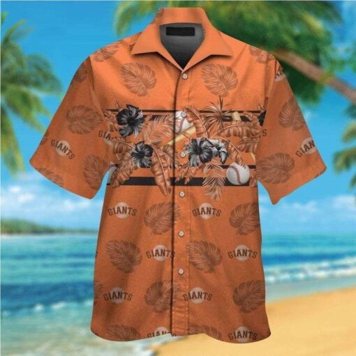 SF Giants Baseball And Tropical Leaves Hawaiian Shirt – Playful Orange