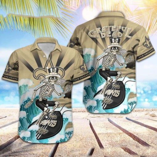 Skeleton Surfer – New Orleans Saints Grateful Dead Tropical Hawaiian Shirt