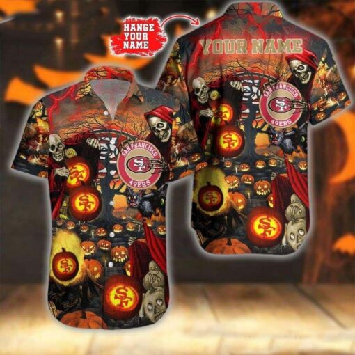 Spooky 49ers Halloween Night Custom Name Hawaiian Shirt