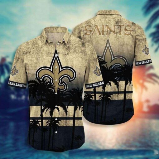 Sunset Palm Silhouette New Orleans Saints Tropical Hawaiian Shirt