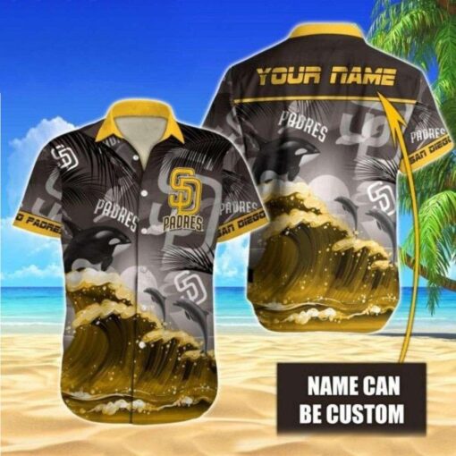 Sunset Swells – Personalized San Diego Padres Beach-Themed Aloha Shirt